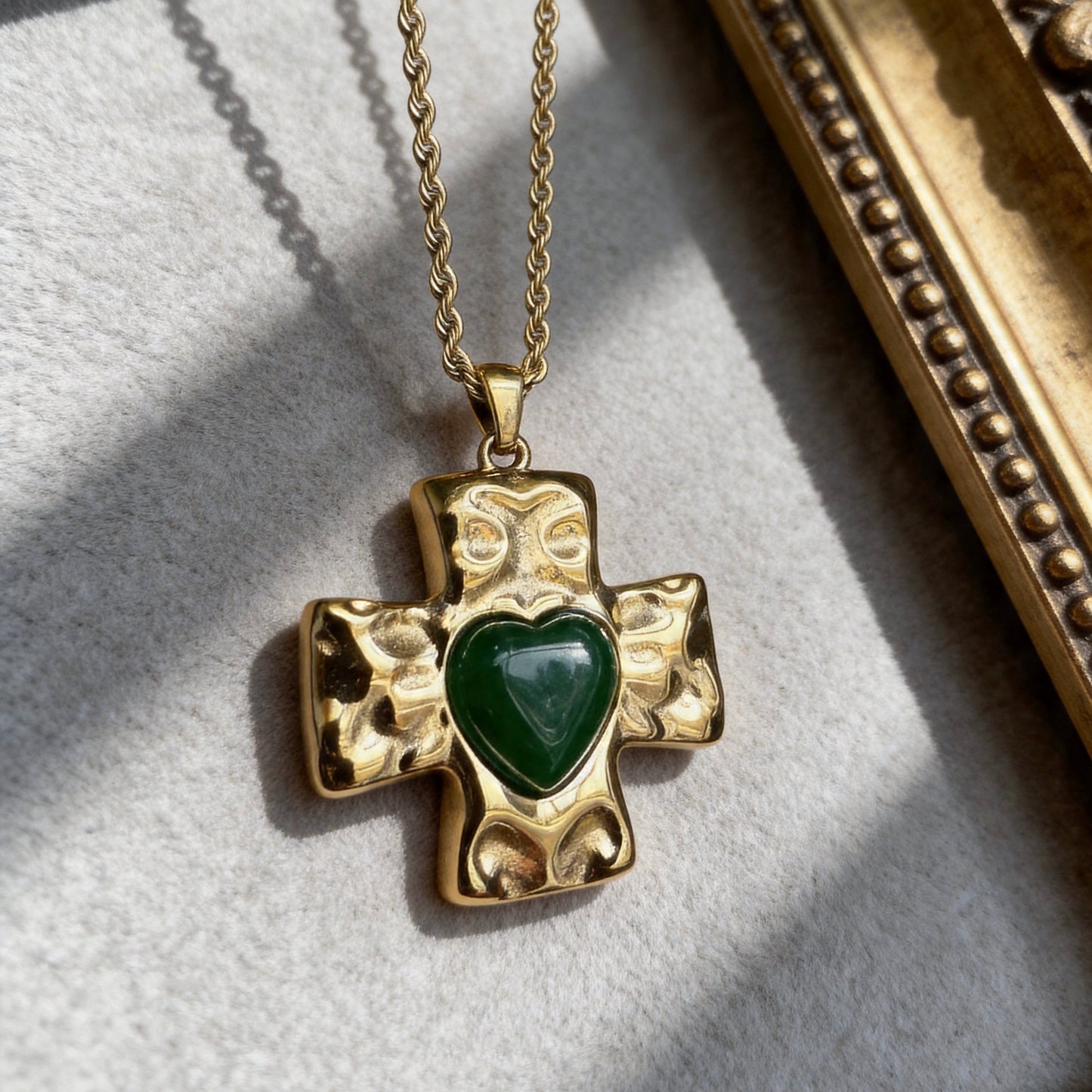 Green Heart Cross Pendant Necklace