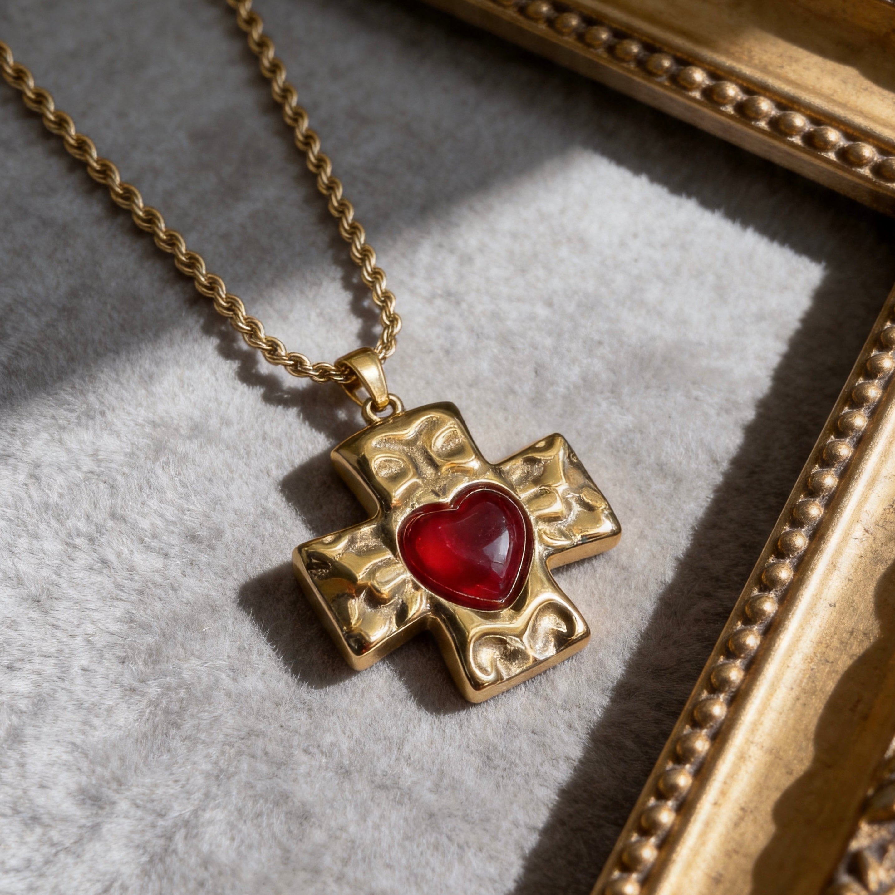 Red Heart Cross Pendant Necklace