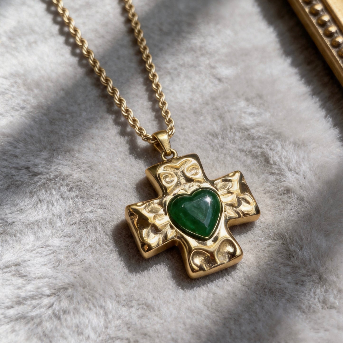 Green Heart Cross Pendant Necklace