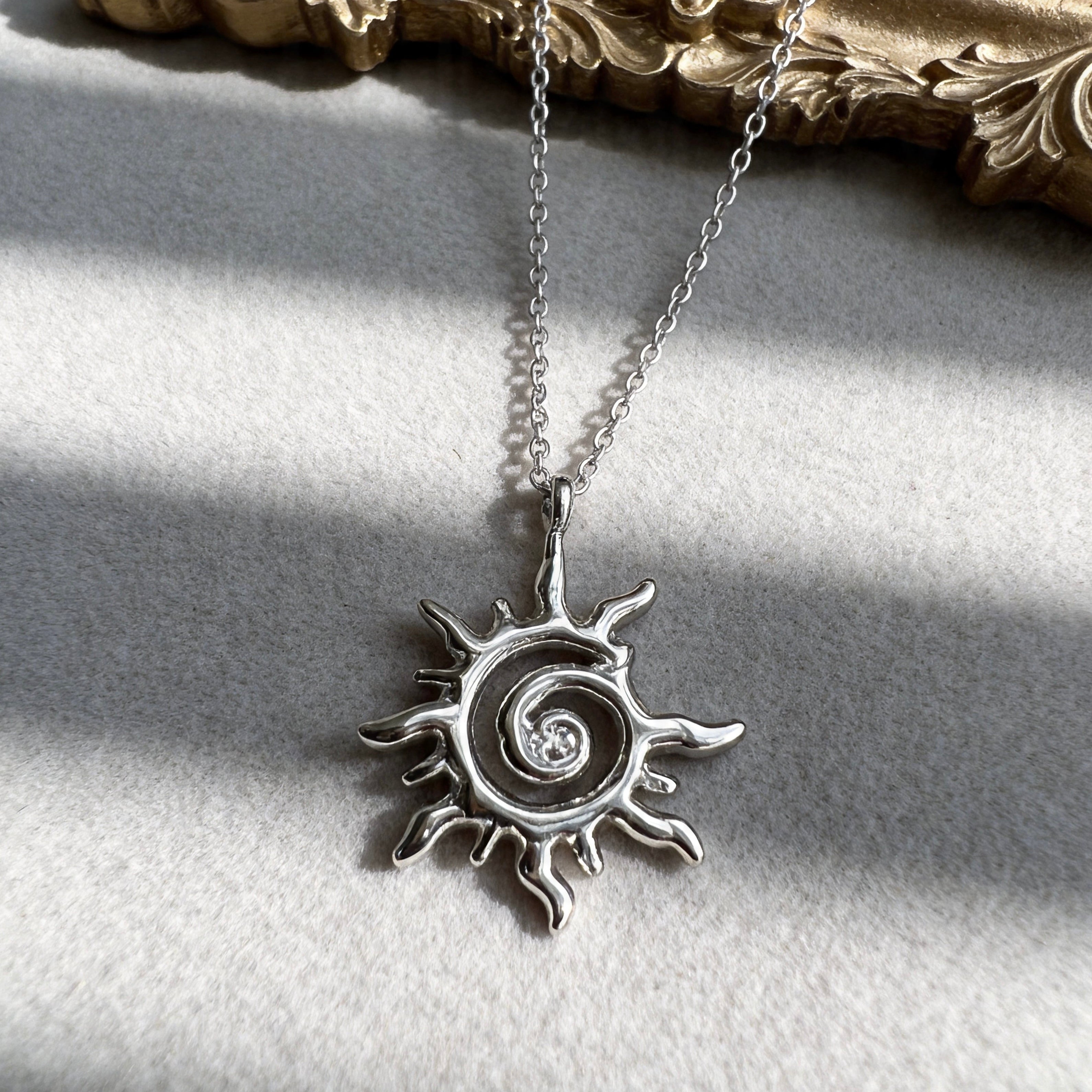 Stainless Steel Sun Spiral Pendant Necklace