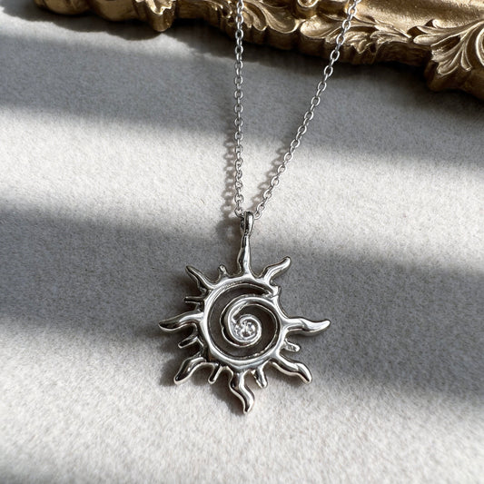 Stainless Steel Sun Spiral Pendant Necklace