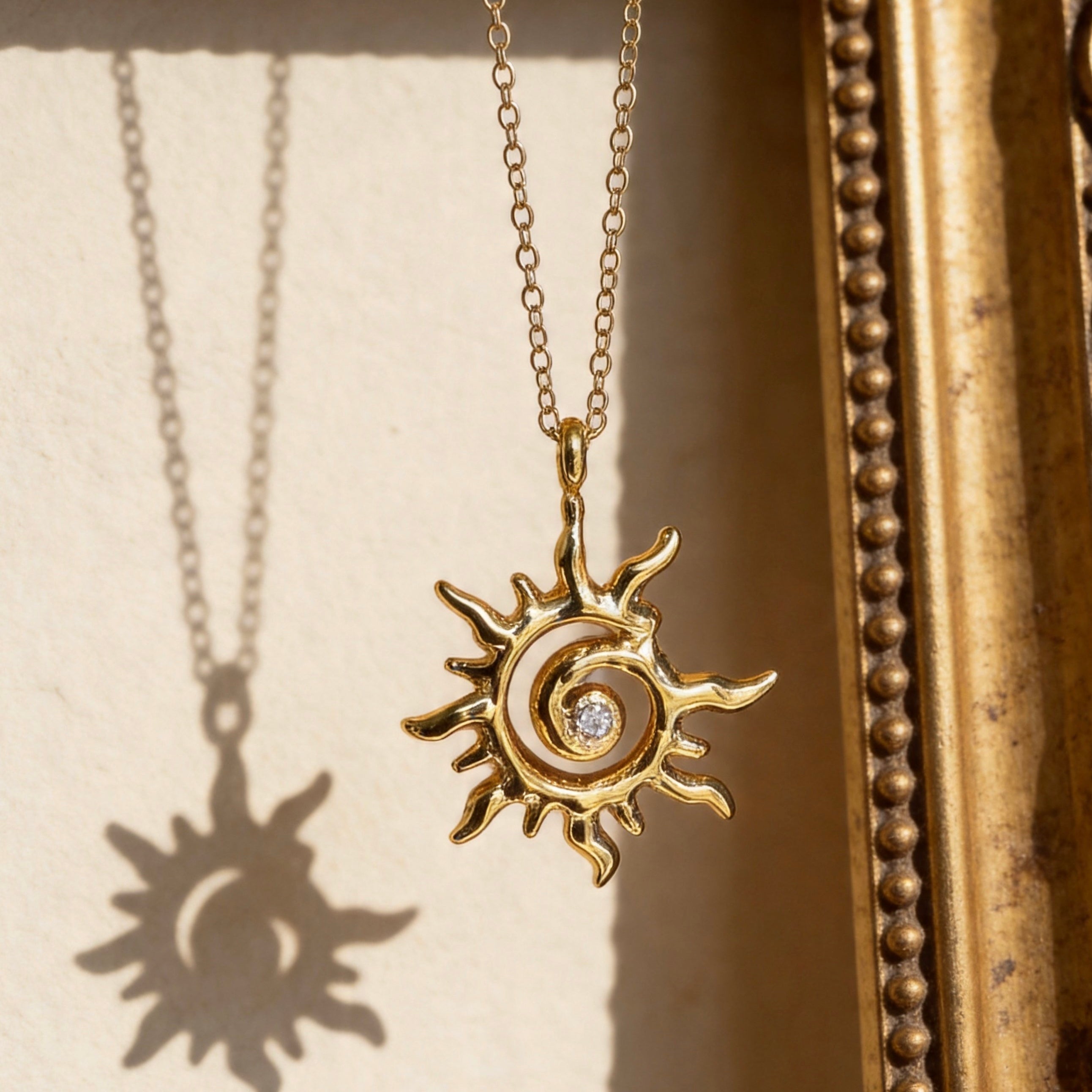 Gold Sun Spiral Pendant Necklace