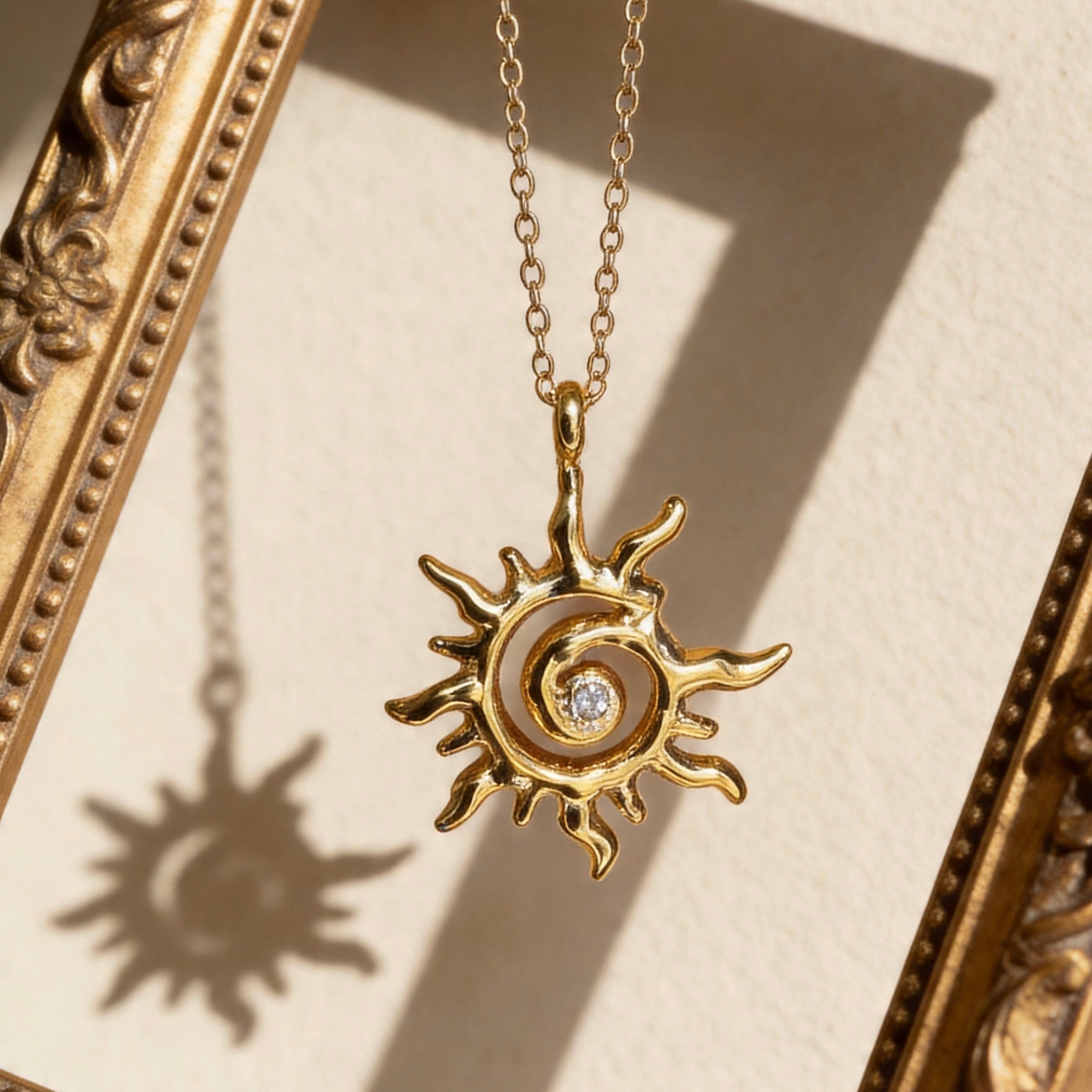 Gold Sun Spiral Pendant Necklace