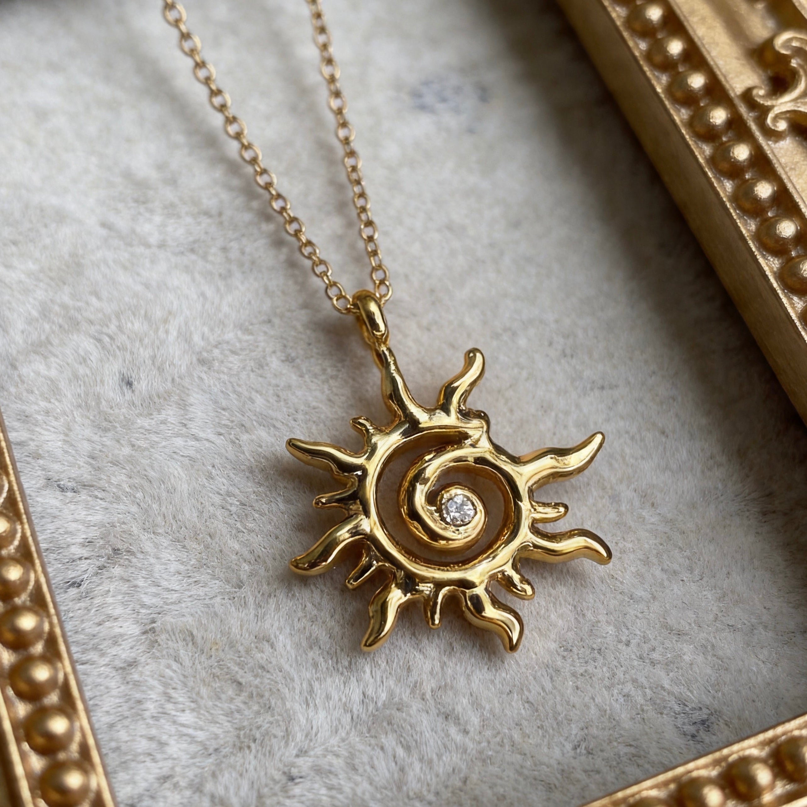 Gold Sun Spiral Pendant Necklace