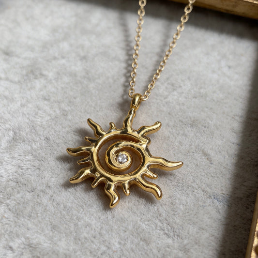 Gold Sun Spiral Pendant Necklace