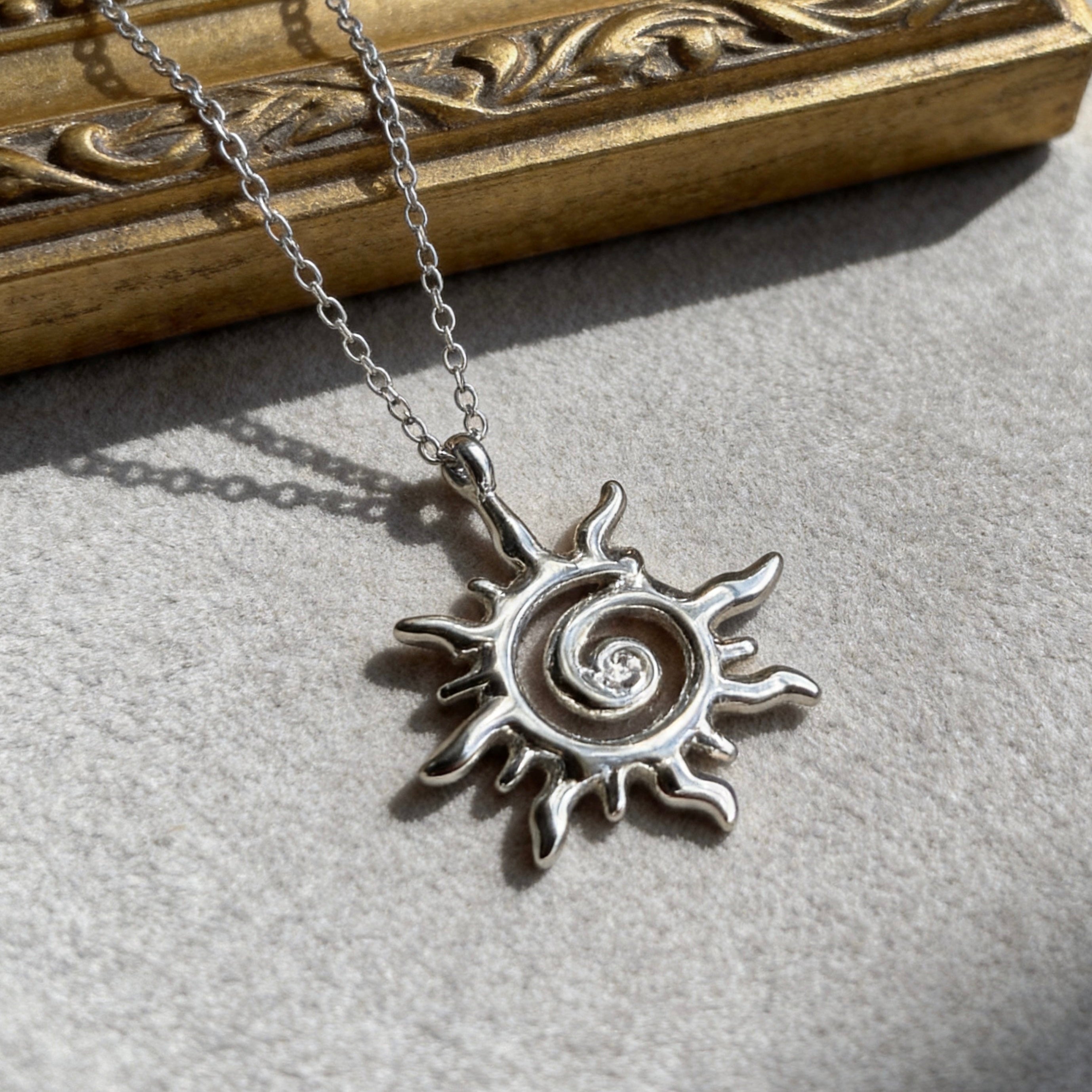 Stainless Steel Sun Spiral Pendant Necklace