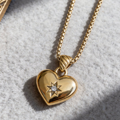 Crystal Heart Gold Pendant Necklace