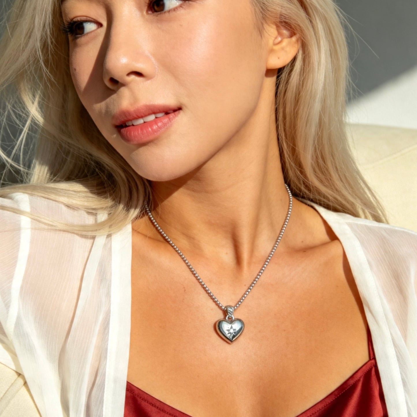 Silver Crystal Heart Pendant Necklace