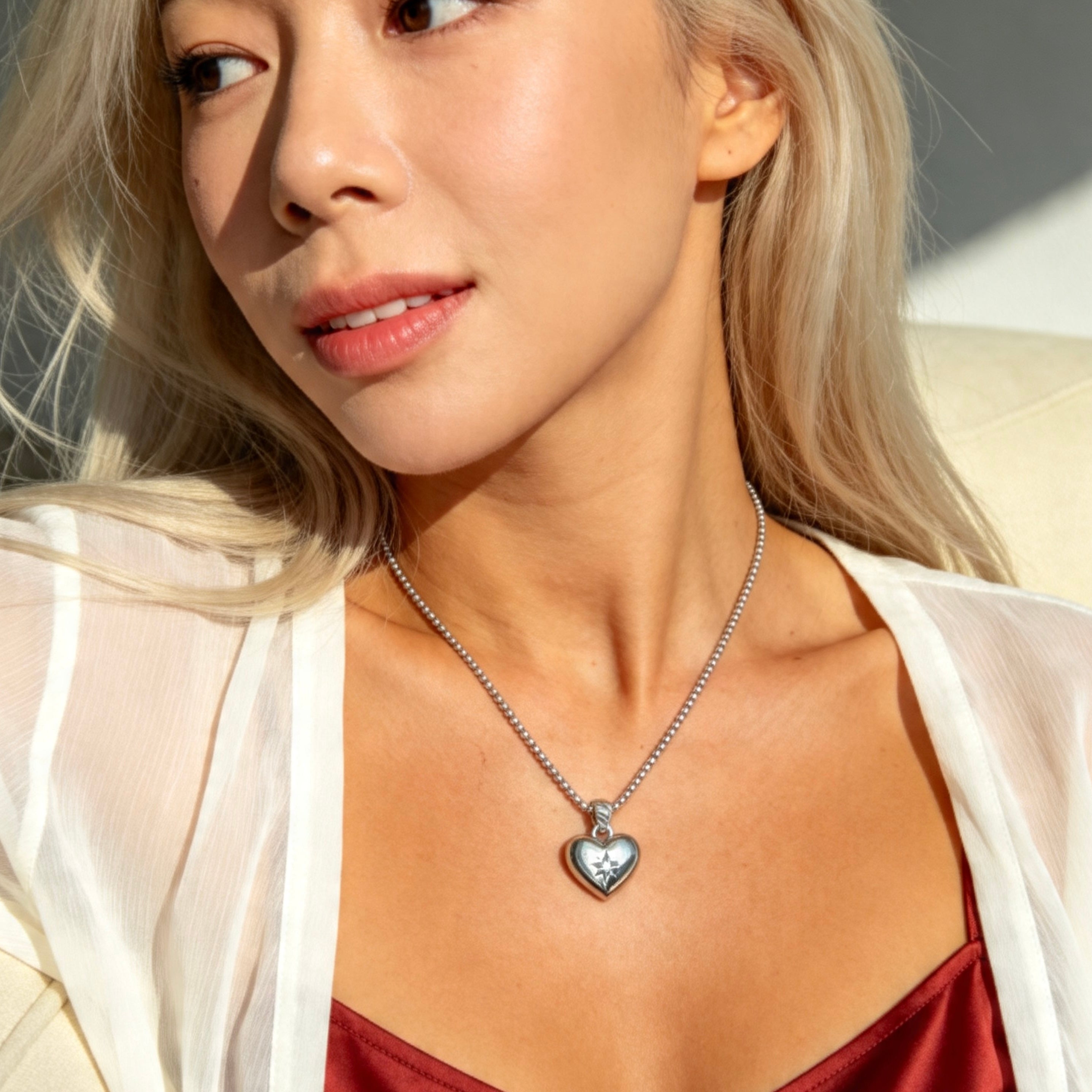 Silver Crystal Heart Pendant Necklace