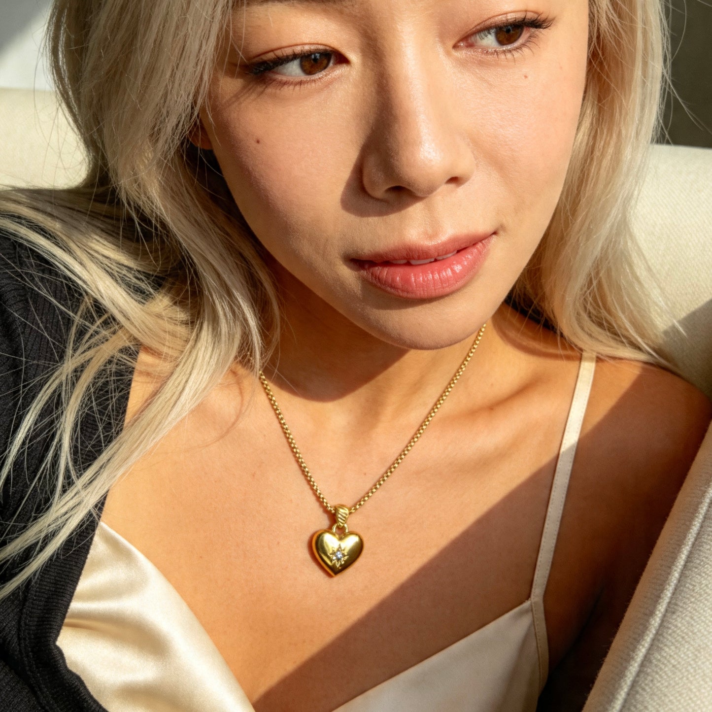 Crystal Heart Gold Pendant Necklace
