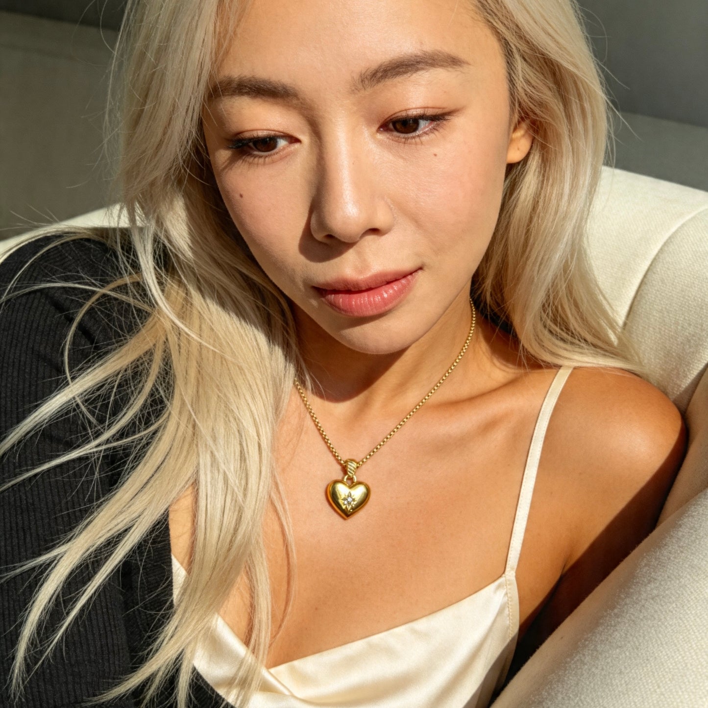Crystal Heart Gold Pendant Necklace