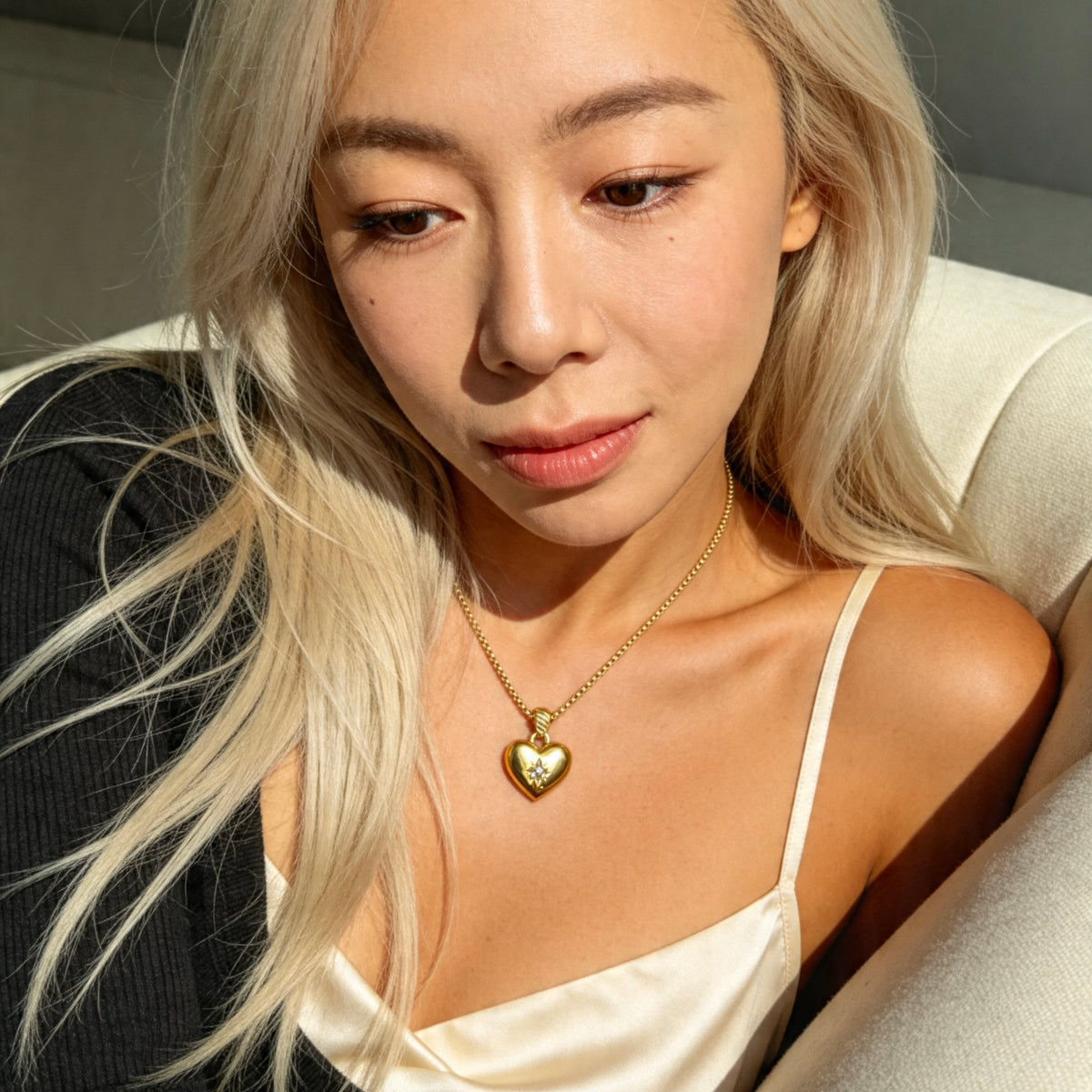 Crystal Heart Gold Pendant Necklace
