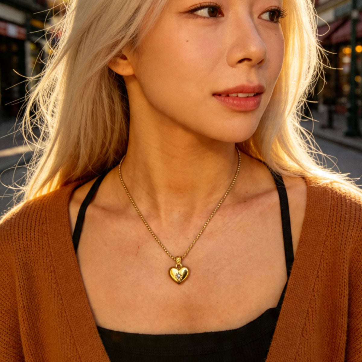 Crystal Heart Gold Pendant Necklace