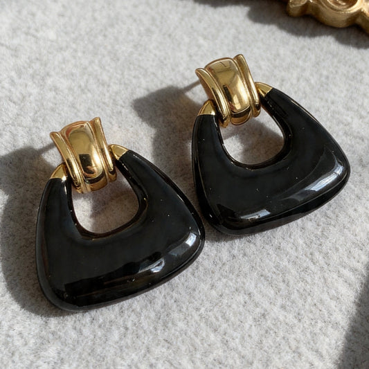 Vintage Black Onyx Statement Earrings