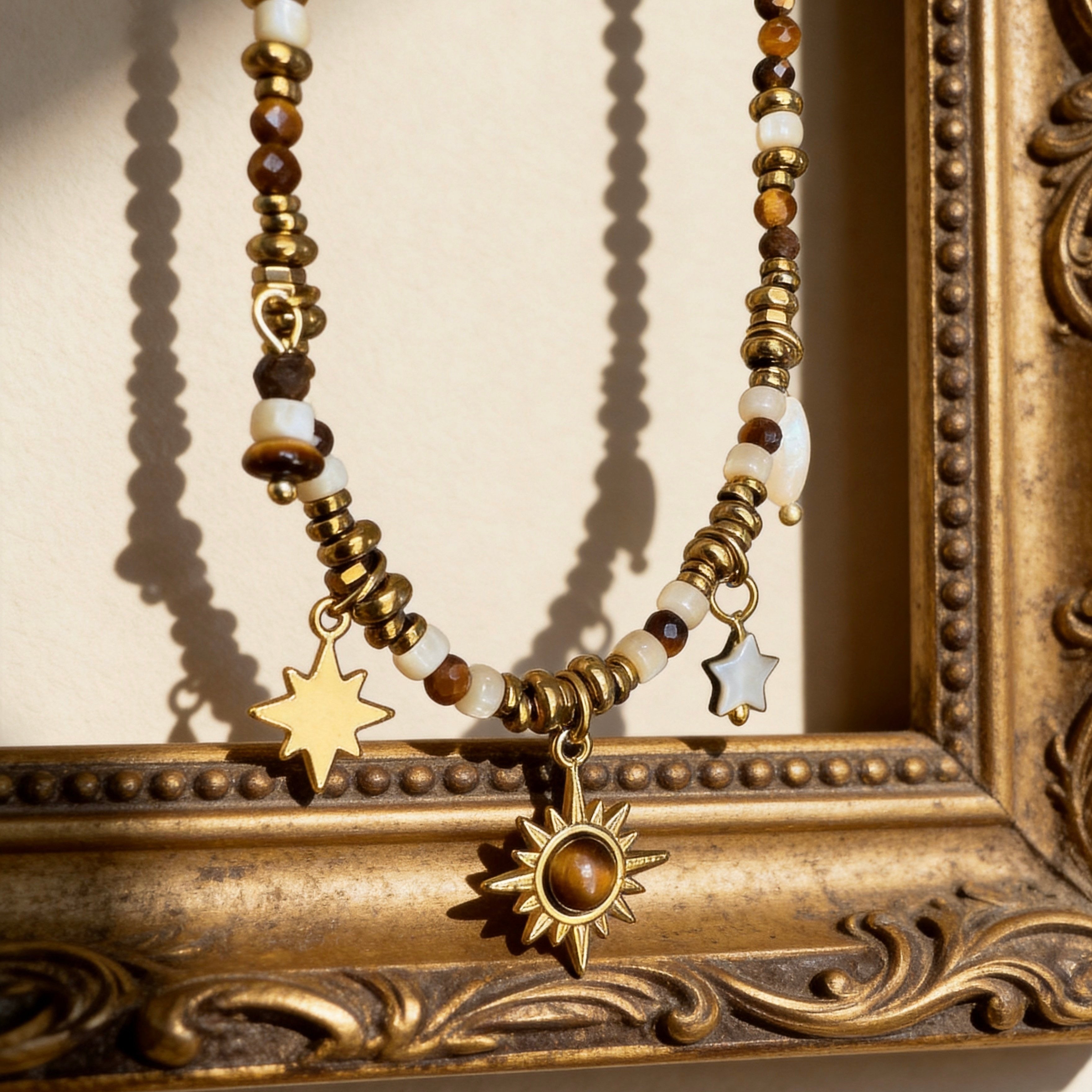 Tiger Eye Shell Charm Necklace