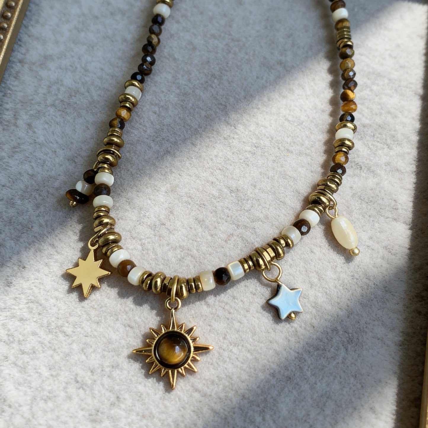 Tiger Eye Shell Charm Necklace