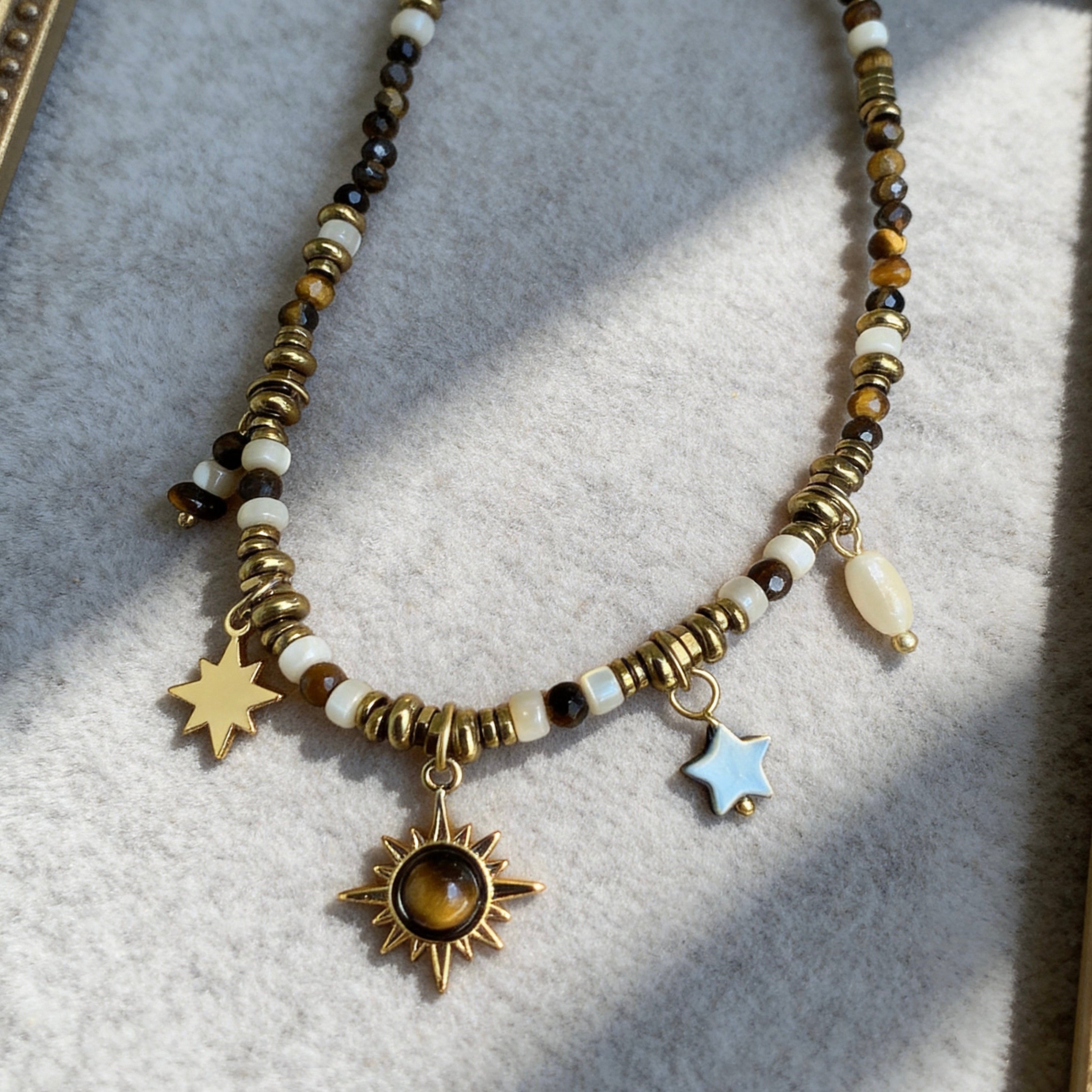 Tiger Eye Shell Charm Necklace