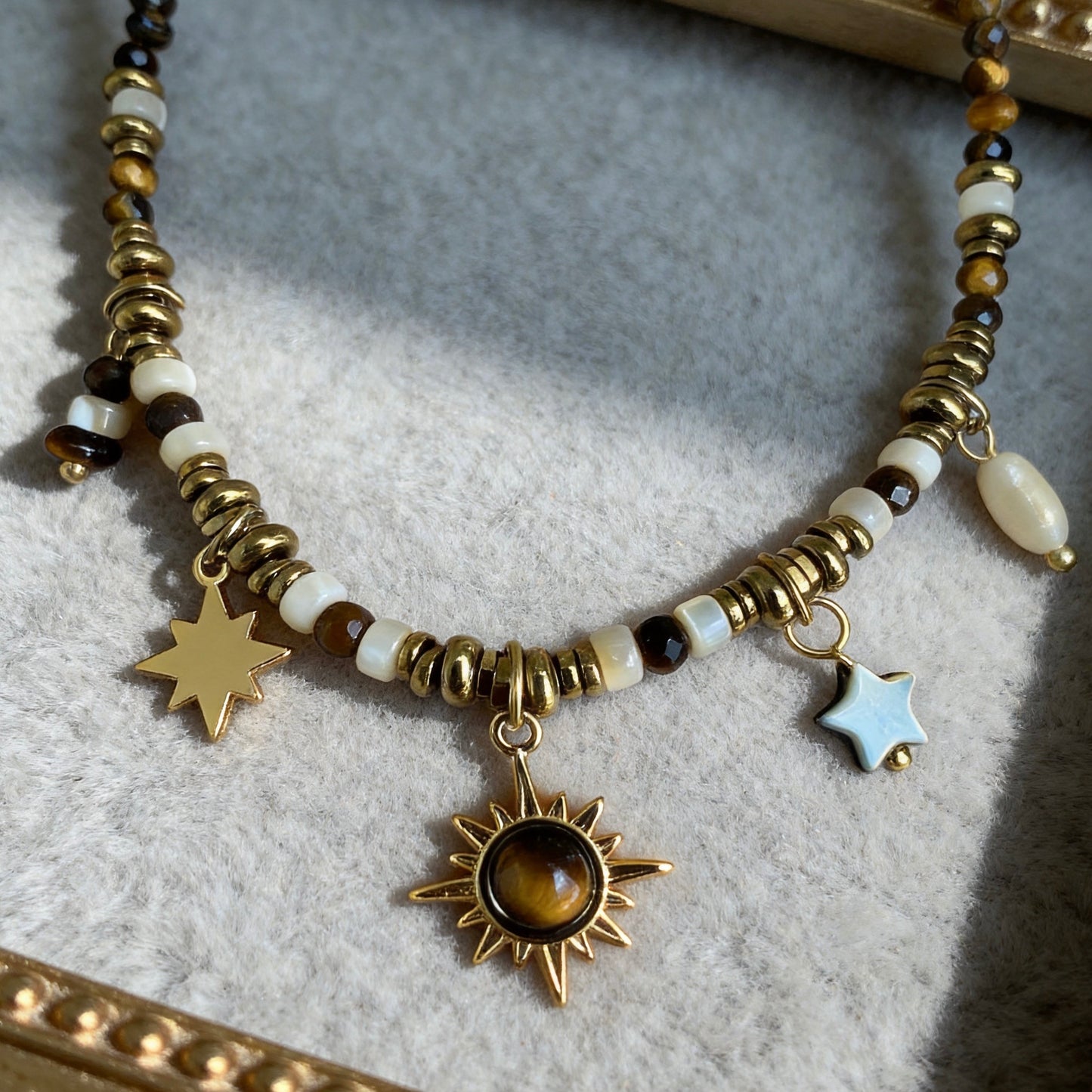 Tiger Eye Shell Charm Necklace