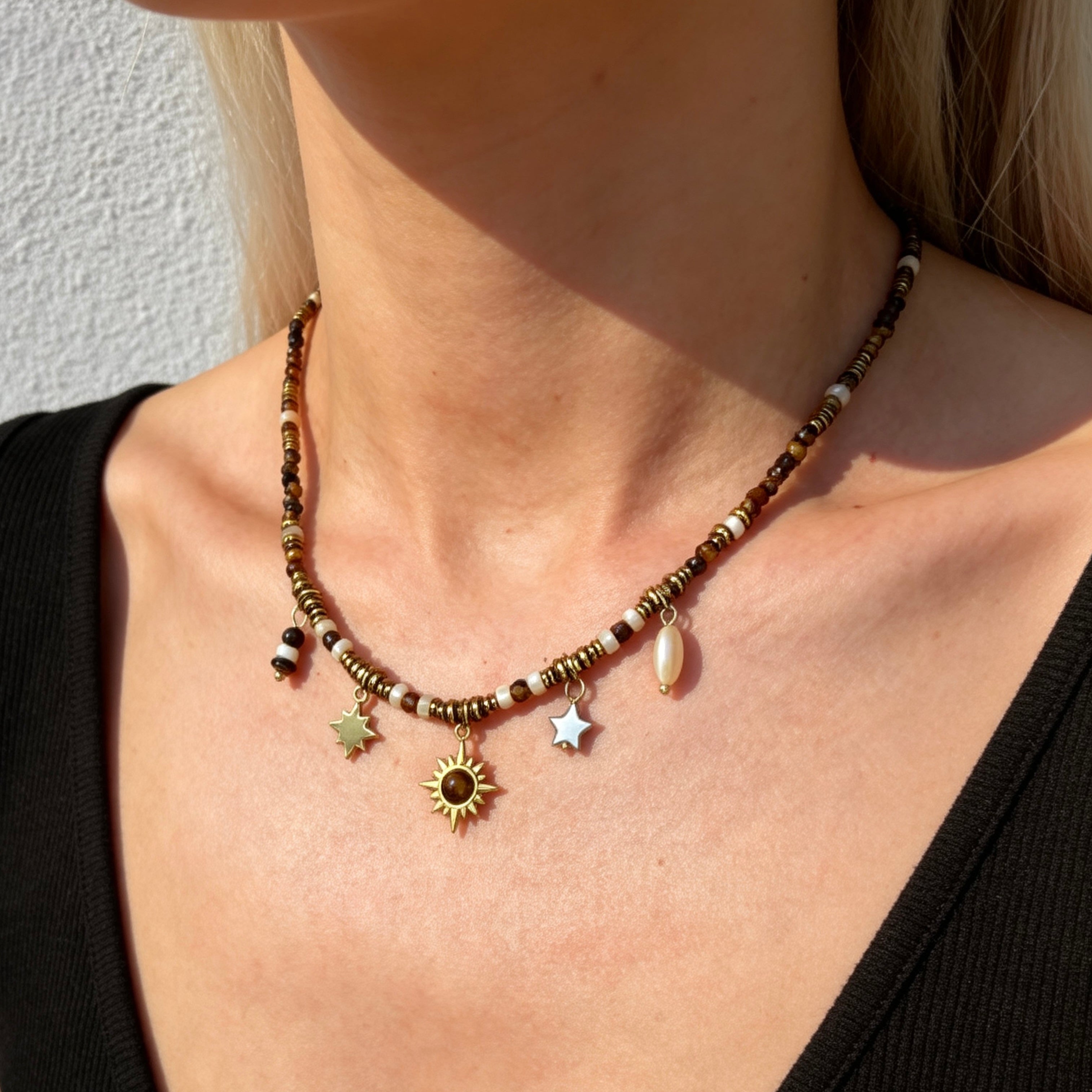 Tiger Eye Shell Charm Necklace