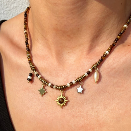 Tiger Eye Shell Charm Necklace