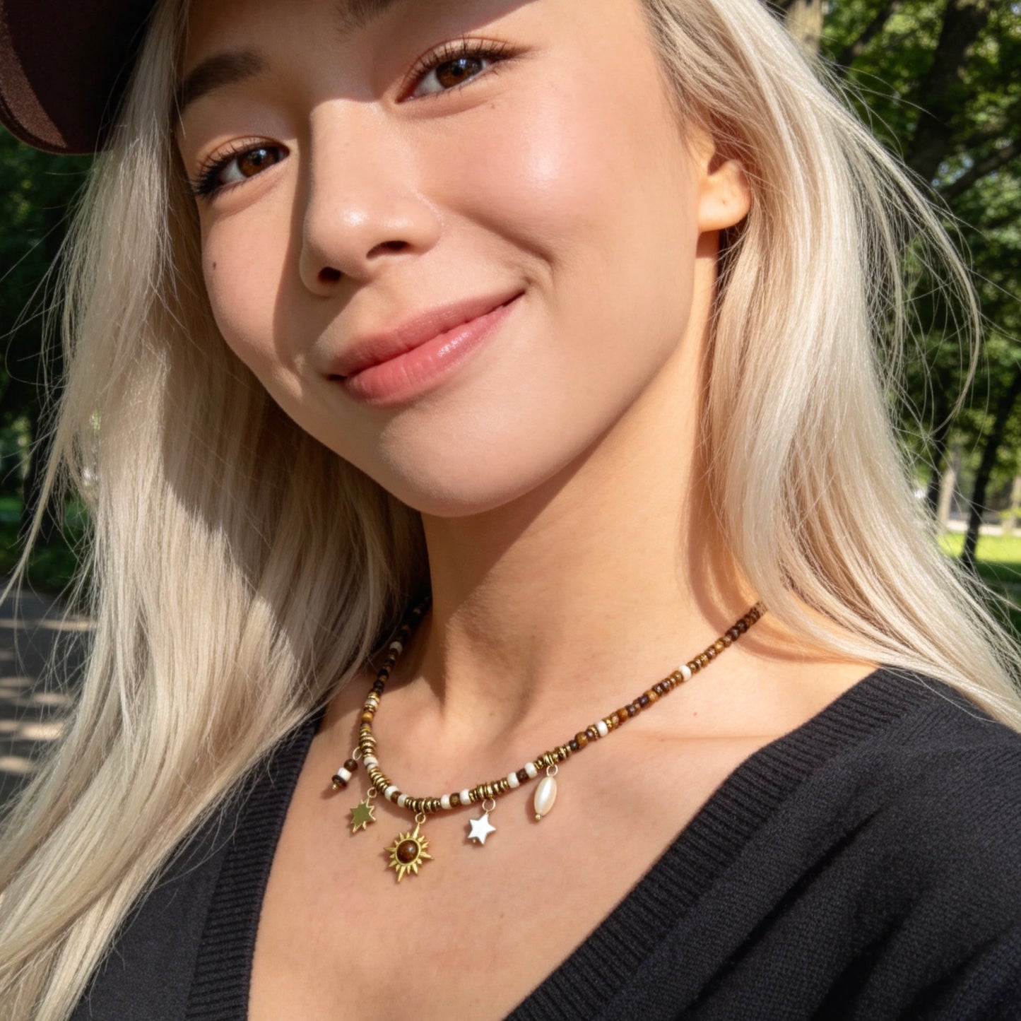 Tiger Eye Shell Charm Necklace