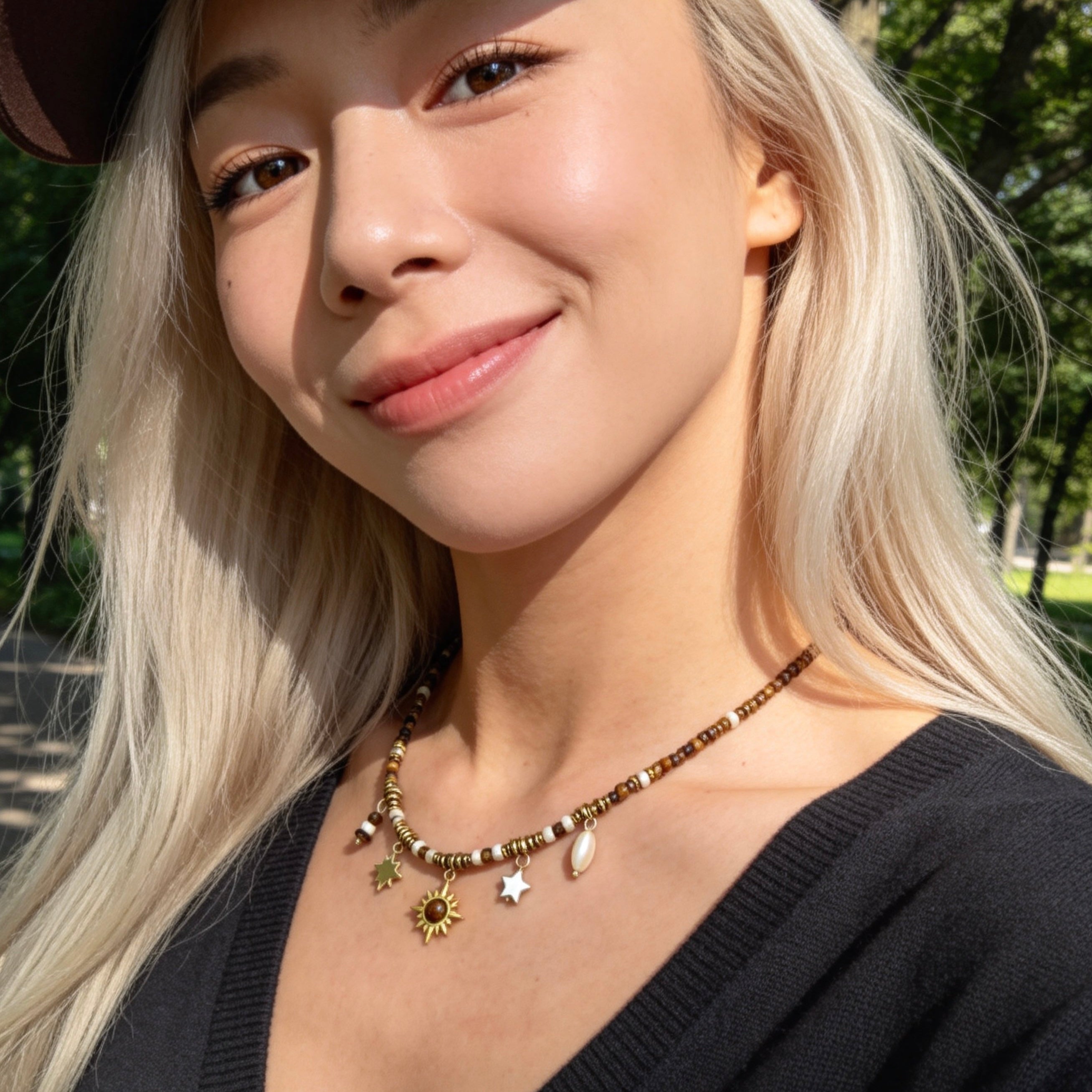 Tiger Eye Shell Charm Necklace