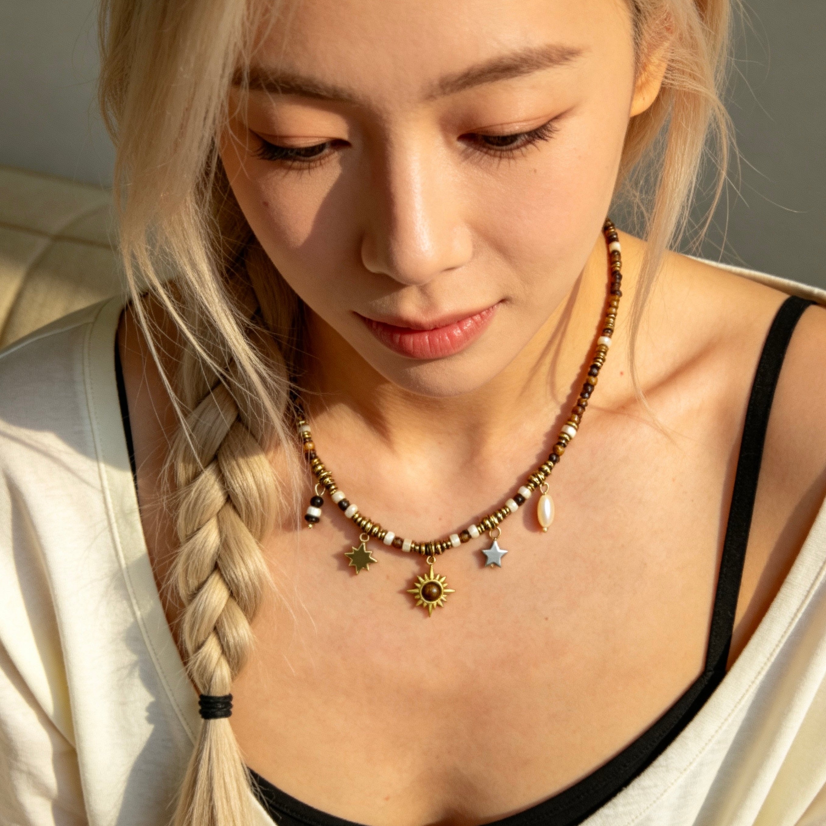 Tiger Eye Shell Charm Necklace