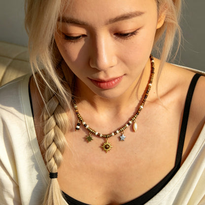 Tiger Eye Shell Charm Necklace