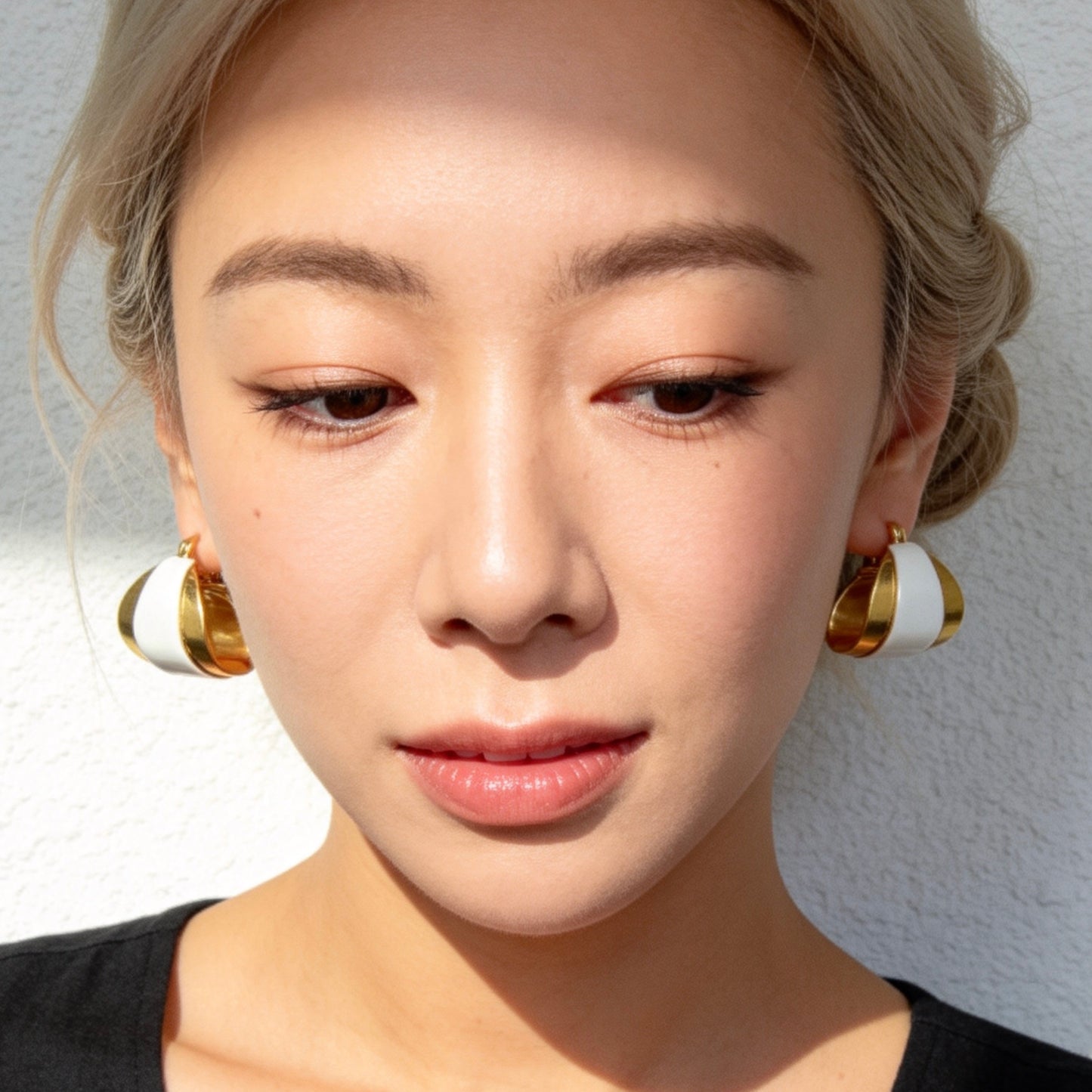 Gold White Enamel Earrings Vintage Statement