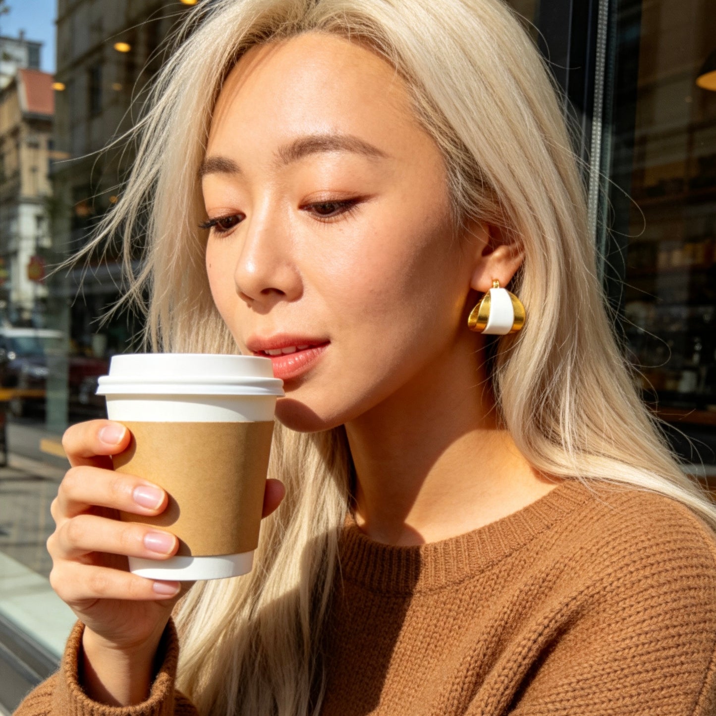 Gold White Enamel Earrings Vintage Statement