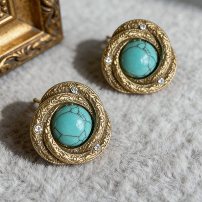 Vintage Gold Turquoise Stud Earrings