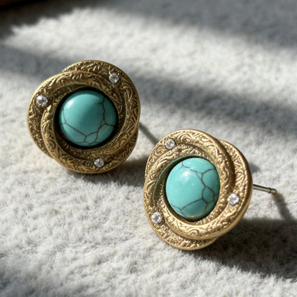 Vintage Gold Turquoise Stud Earrings