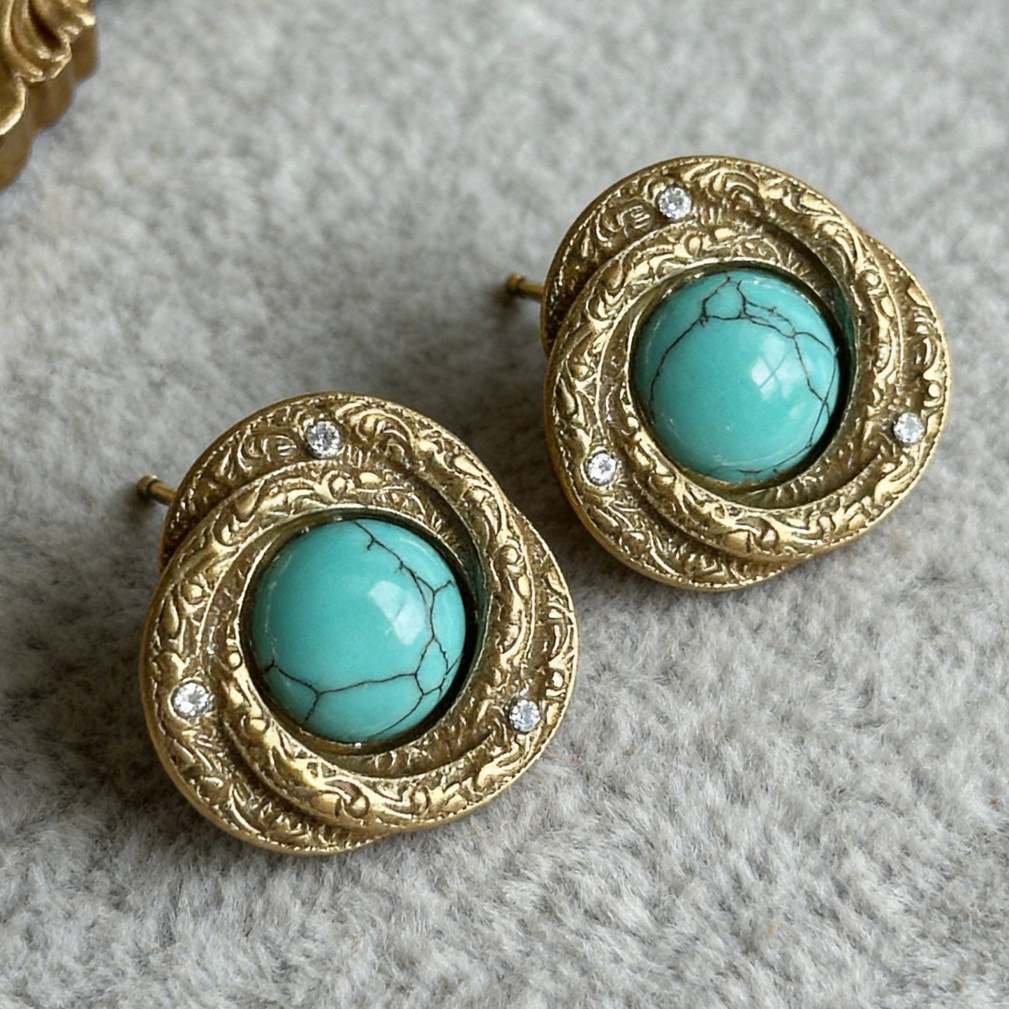 Vintage Gold Turquoise Stud Earrings