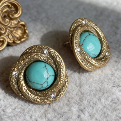 Vintage Gold Turquoise Stud Earrings