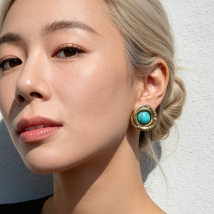 Vintage Gold Turquoise Stud Earrings