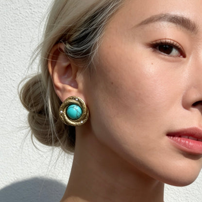 Vintage Gold Turquoise Stud Earrings