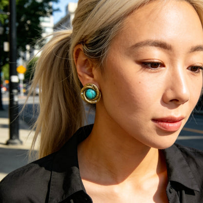 Vintage Gold Turquoise Stud Earrings