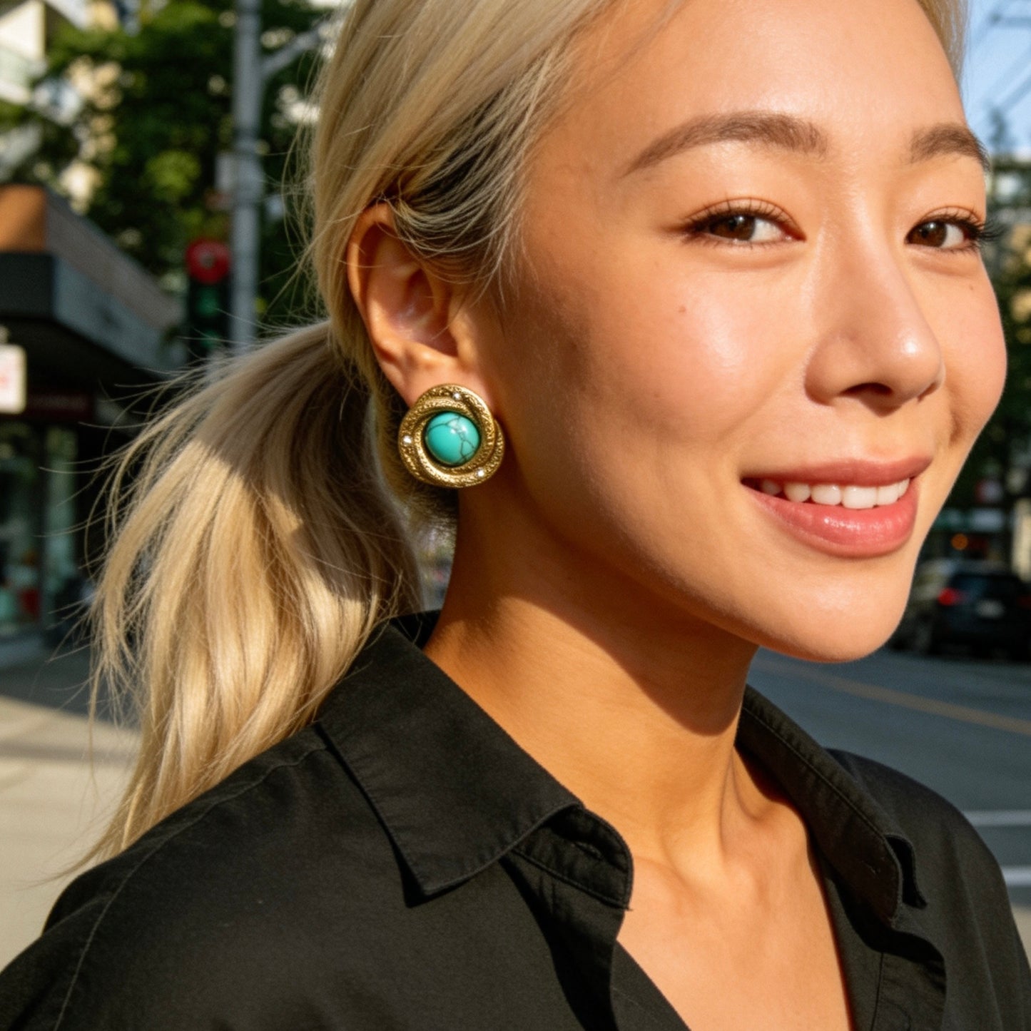 Vintage Gold Turquoise Stud Earrings