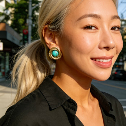Vintage Gold Turquoise Stud Earrings