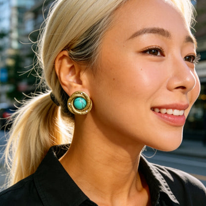Vintage Gold Turquoise Stud Earrings