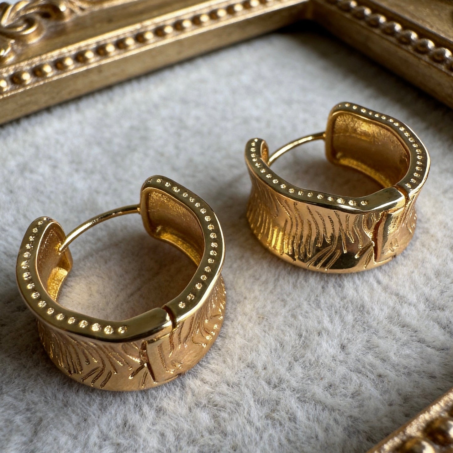 Textured Gold Hoop Earrings Vintage Chic
