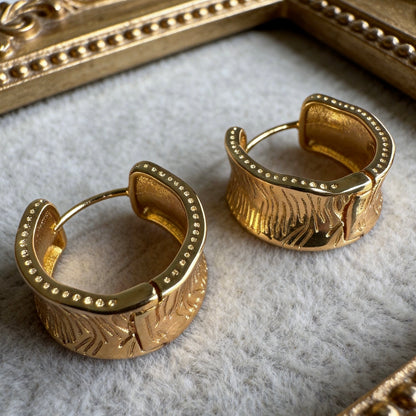 Textured Gold Hoop Earrings Vintage Chic