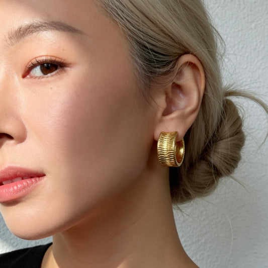 Textured Gold Hoop Earrings Vintage Chic
