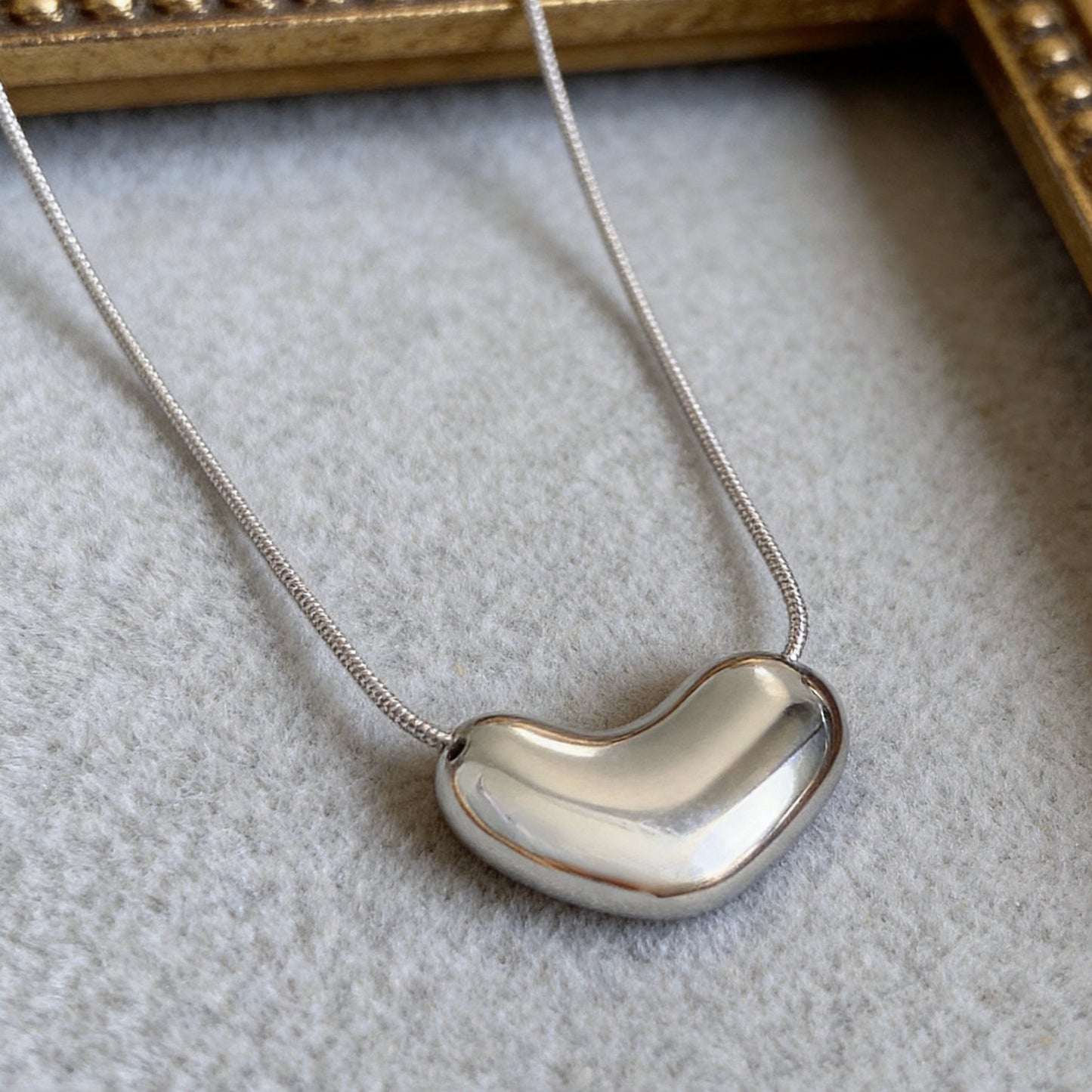 Organic Silver Bean Pendant Necklace