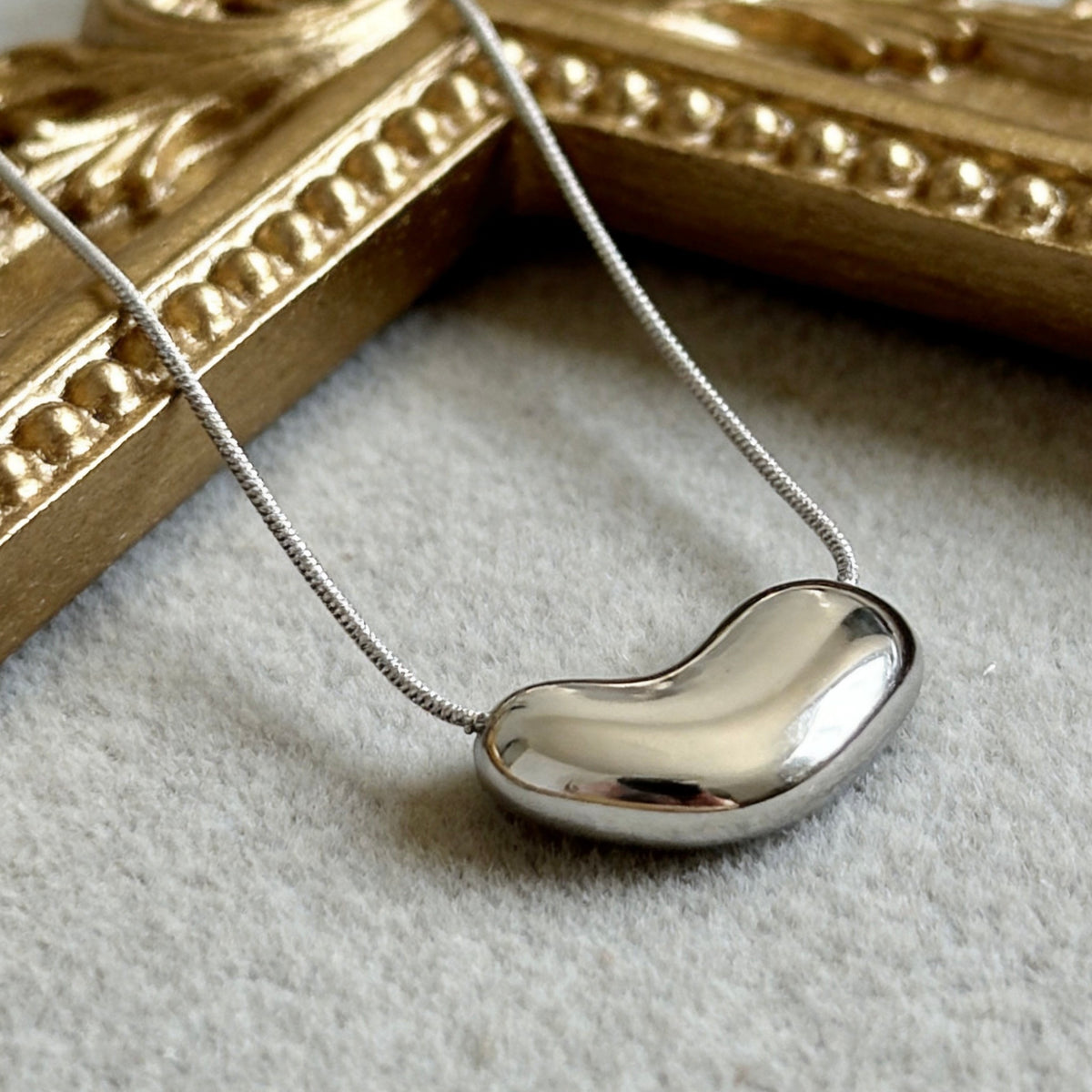 Organic Silver Bean Pendant Necklace