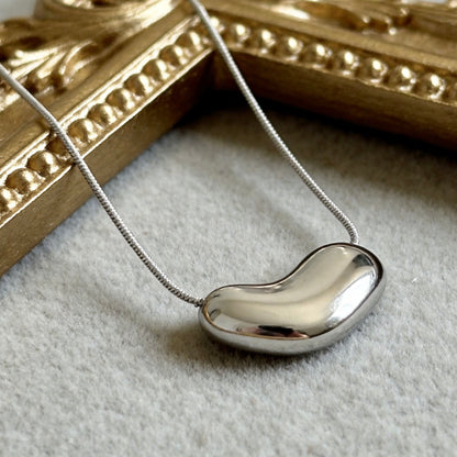 Organic Silver Bean Pendant Necklace