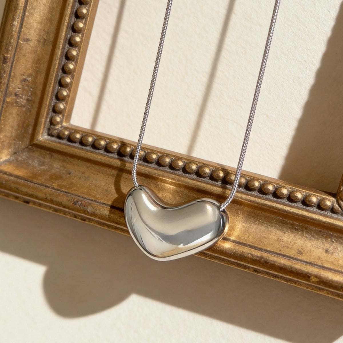 Organic Silver Bean Pendant Necklace