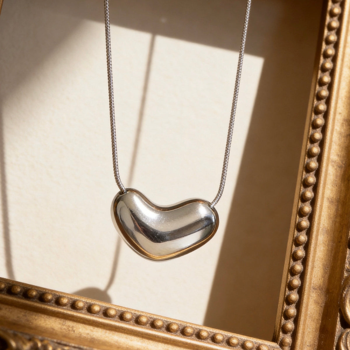 Organic Silver Bean Pendant Necklace