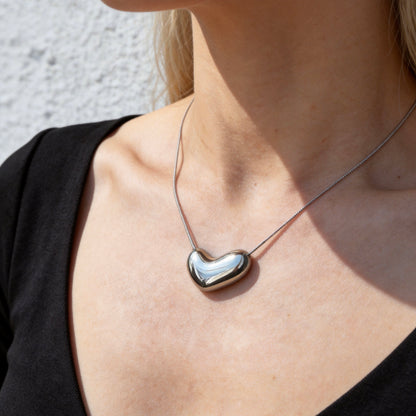 Organic Silver Bean Pendant Necklace