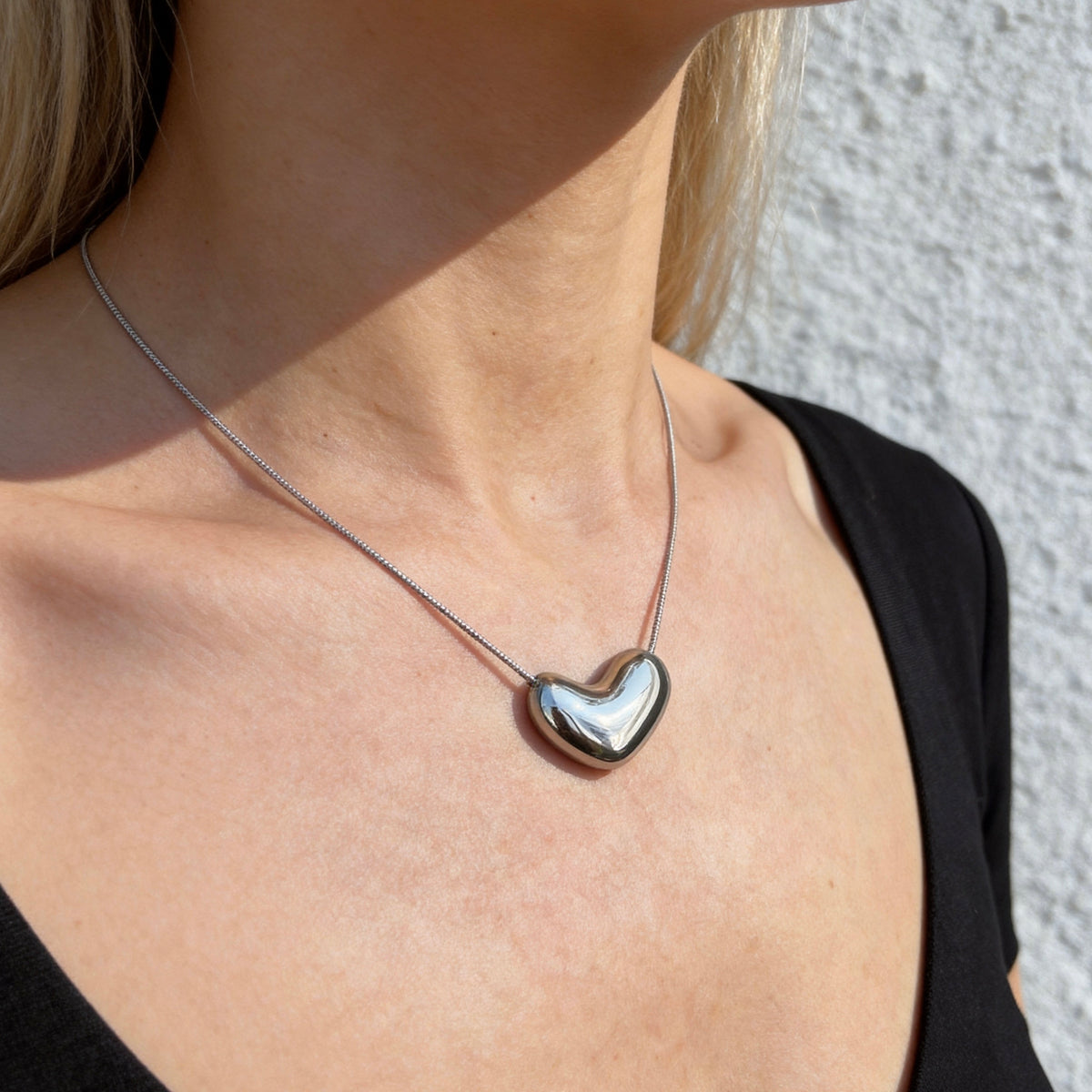 Organic Silver Bean Pendant Necklace